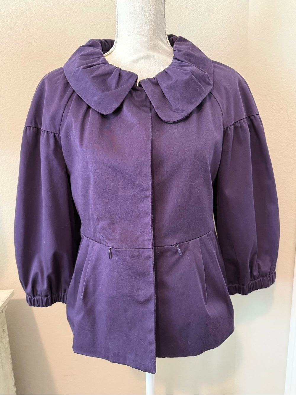 Vintage Elle Purple Peplum Jacket with Peter Pan Collar 3/4 Sleeves Medium